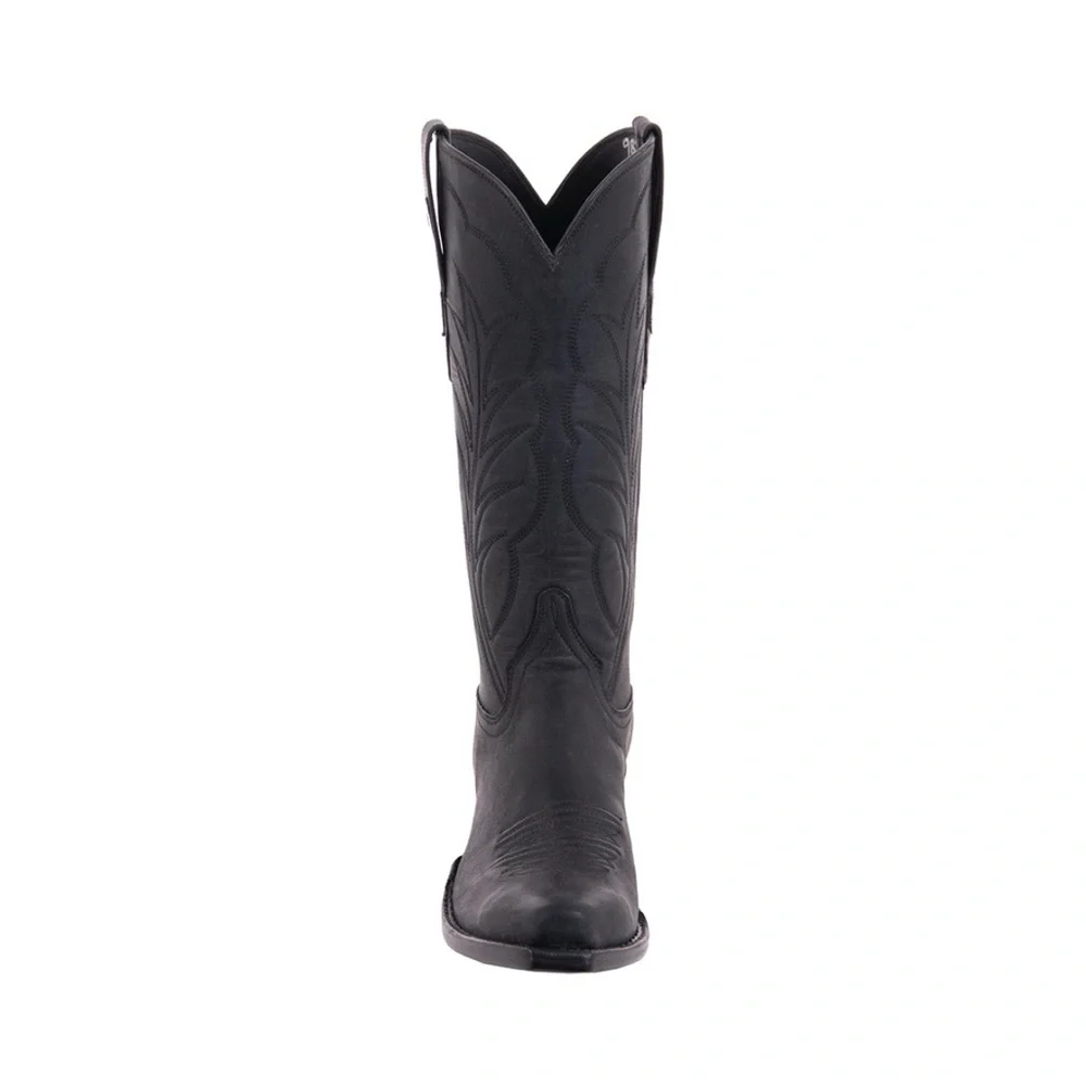 Burns 1876 Black Cowboy Boot Goat Leather Mad Dog Winn Stitching 13” - 7.5 C - Picture 10 of 12
